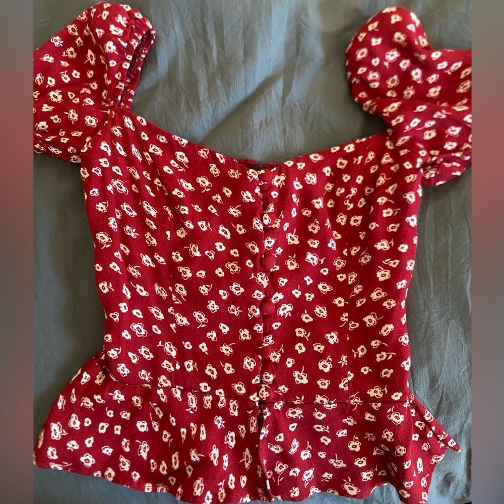 Reformation Red Floral Blouse